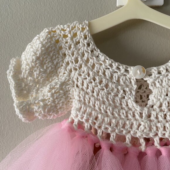Handmade Cotton Crochet White Orange Light Pink Tulle Doll Teddy Bear Tutu Dress - Picture 9 of 12